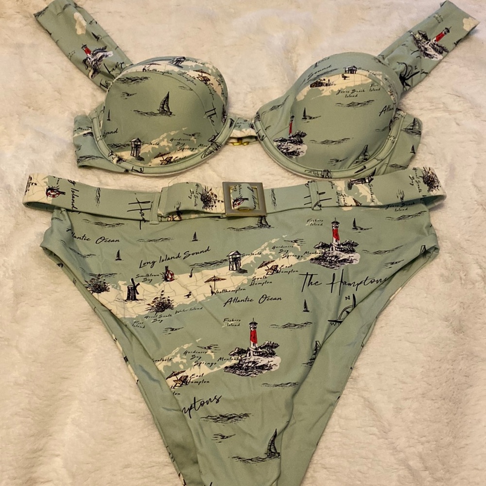 We wore what Two piece bikini with sites of the Hamptons. Tried on but not worn.